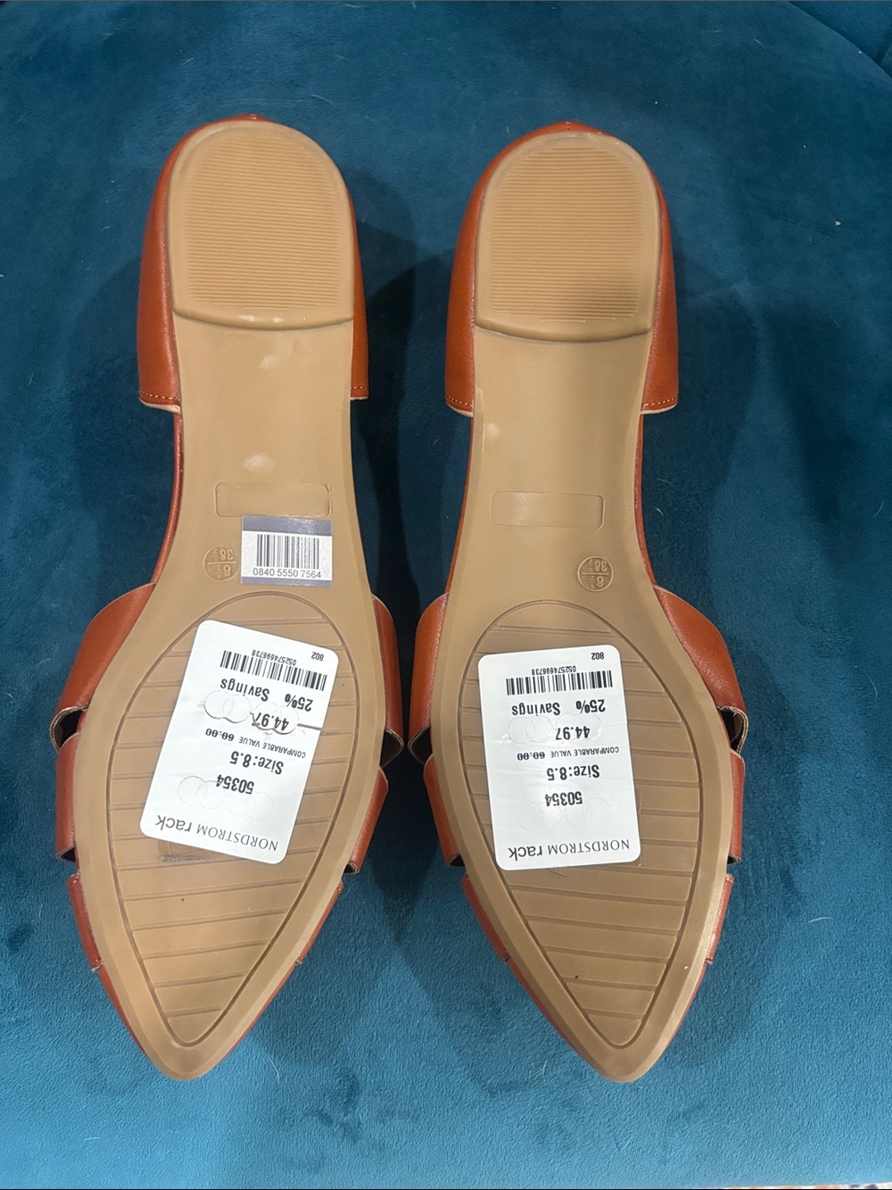 Women's Tan Pointed D'Orsay Flats - Classic Slip-On Style - Picture 2 of 3